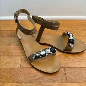J.CREW Olive Jeweled Ankle Strap Sandals